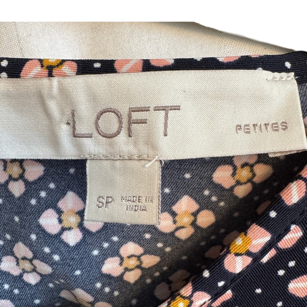 Loft Cherry Blossom Tie Waist Dress Navy and Blush Small Petite - Picture 5 of 7